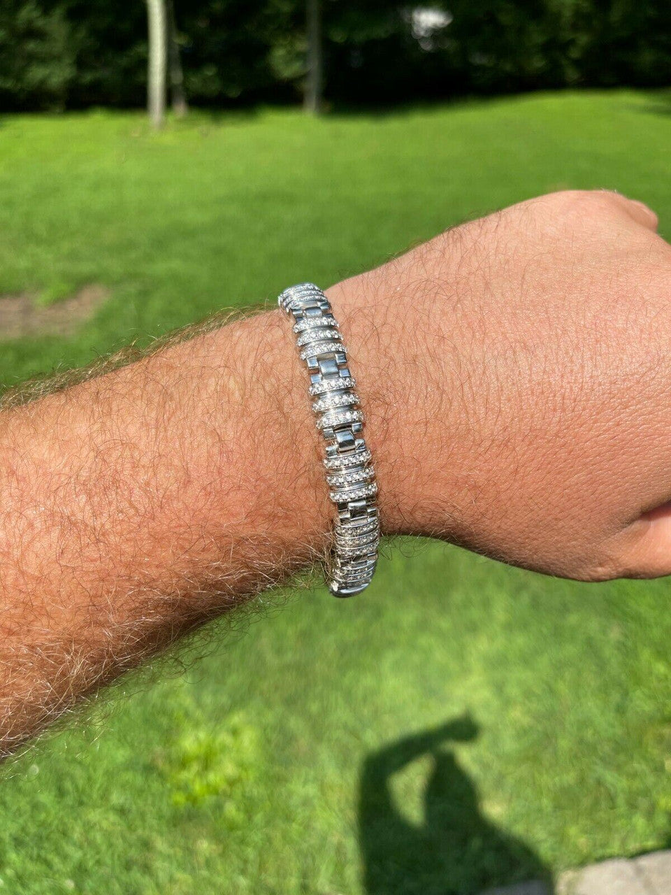 HarlemBling Mens Unique Custom Bracelet Real Solid 925 Sterling Silver Iced Diamond Out