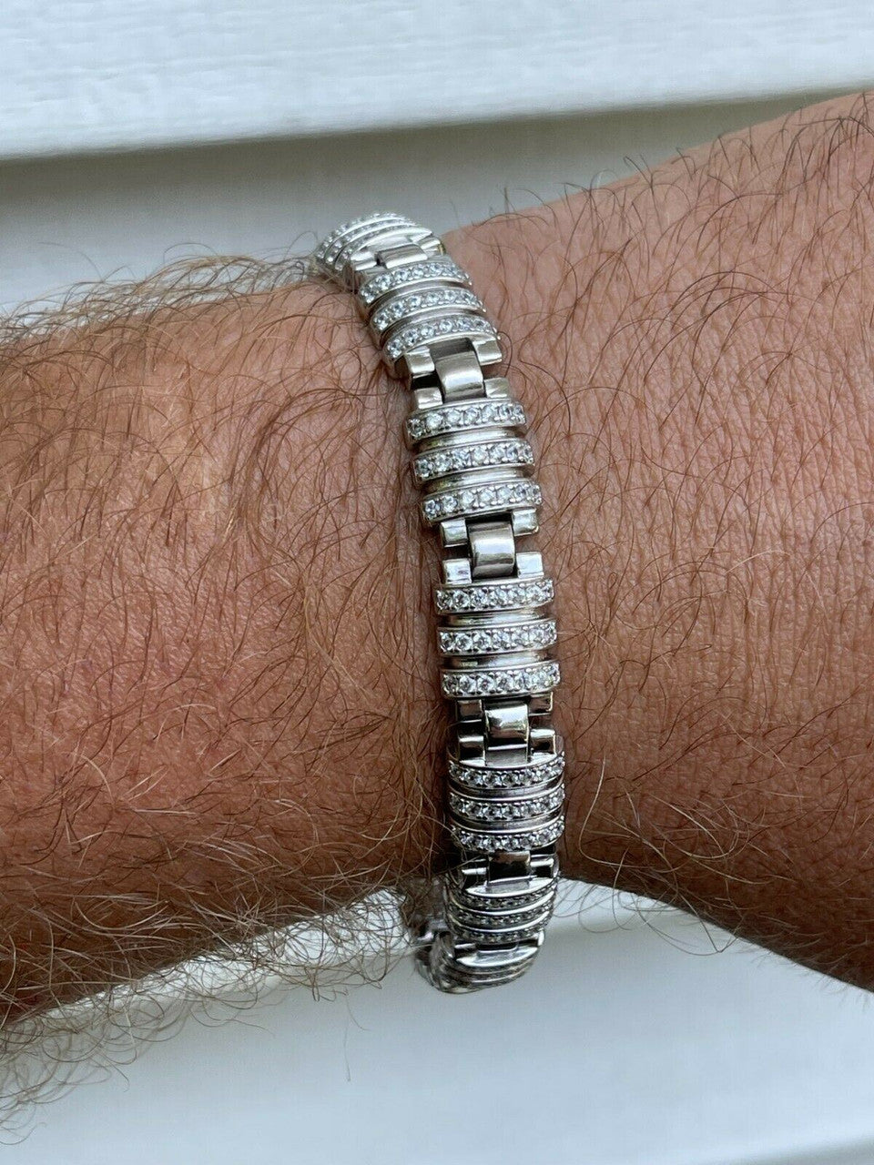 HarlemBling Mens Unique Custom Bracelet Real Solid 925 Sterling Silver Iced Diamond Out