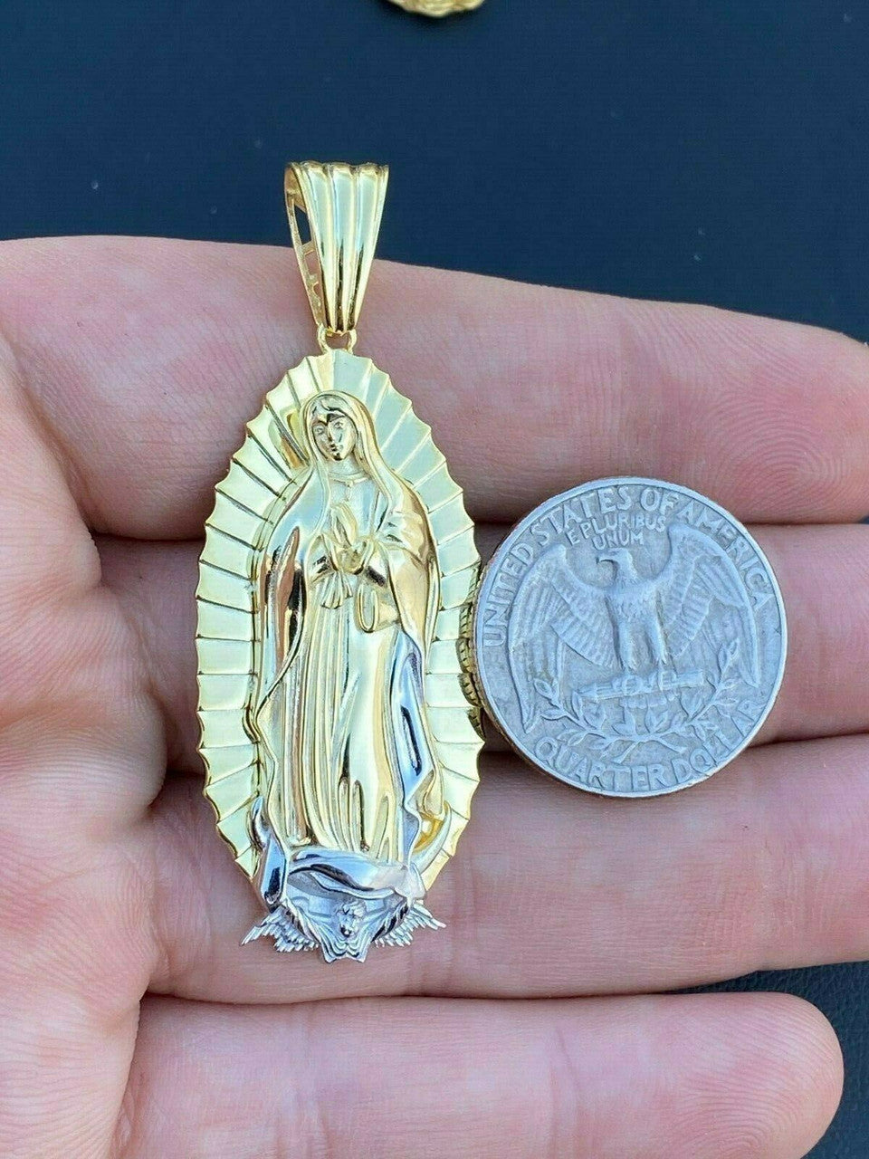 HarlemBling Mens Virgin Mary Pendant - 14k Gold Over Solid 925 Sterling Silver Necklace