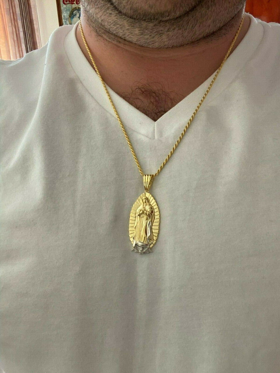 HarlemBling Mens Virgin Mary Pendant - 14k Gold Over Solid 925 Sterling Silver Necklace