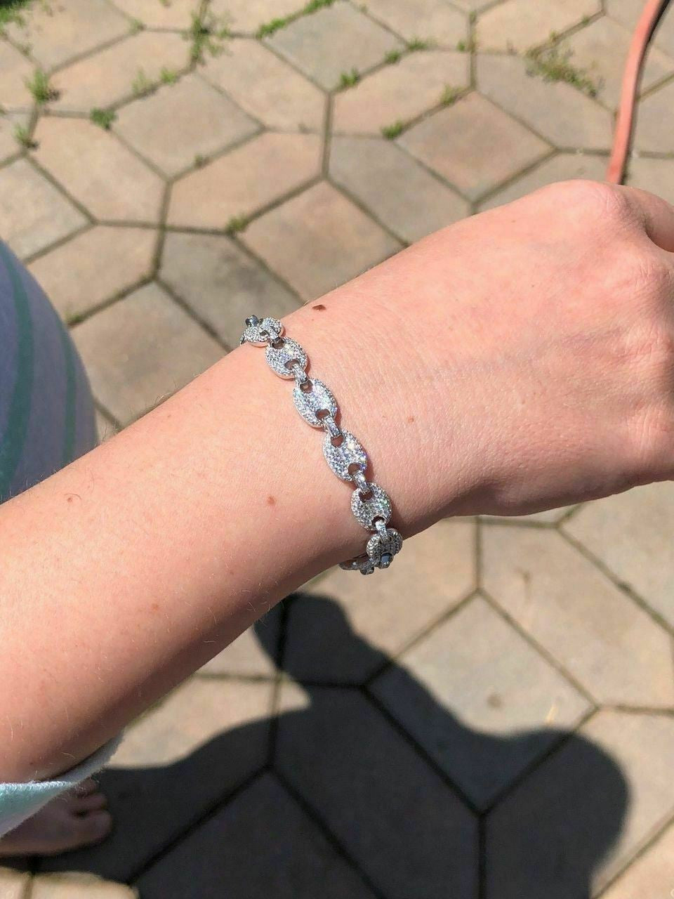 HarlemBling Mens Womens 8mm Gucci Link Bracelet Solid 925 Sterling Silver 5ct Diamond ICY