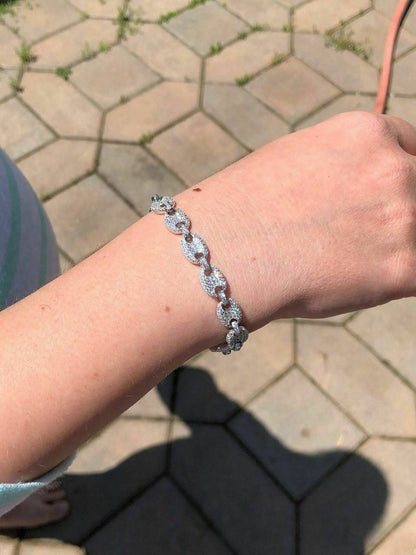 HarlemBling Mens Womens 8mm Gucci Link Bracelet Solid 925 Sterling Silver 5ct Diamond ICY