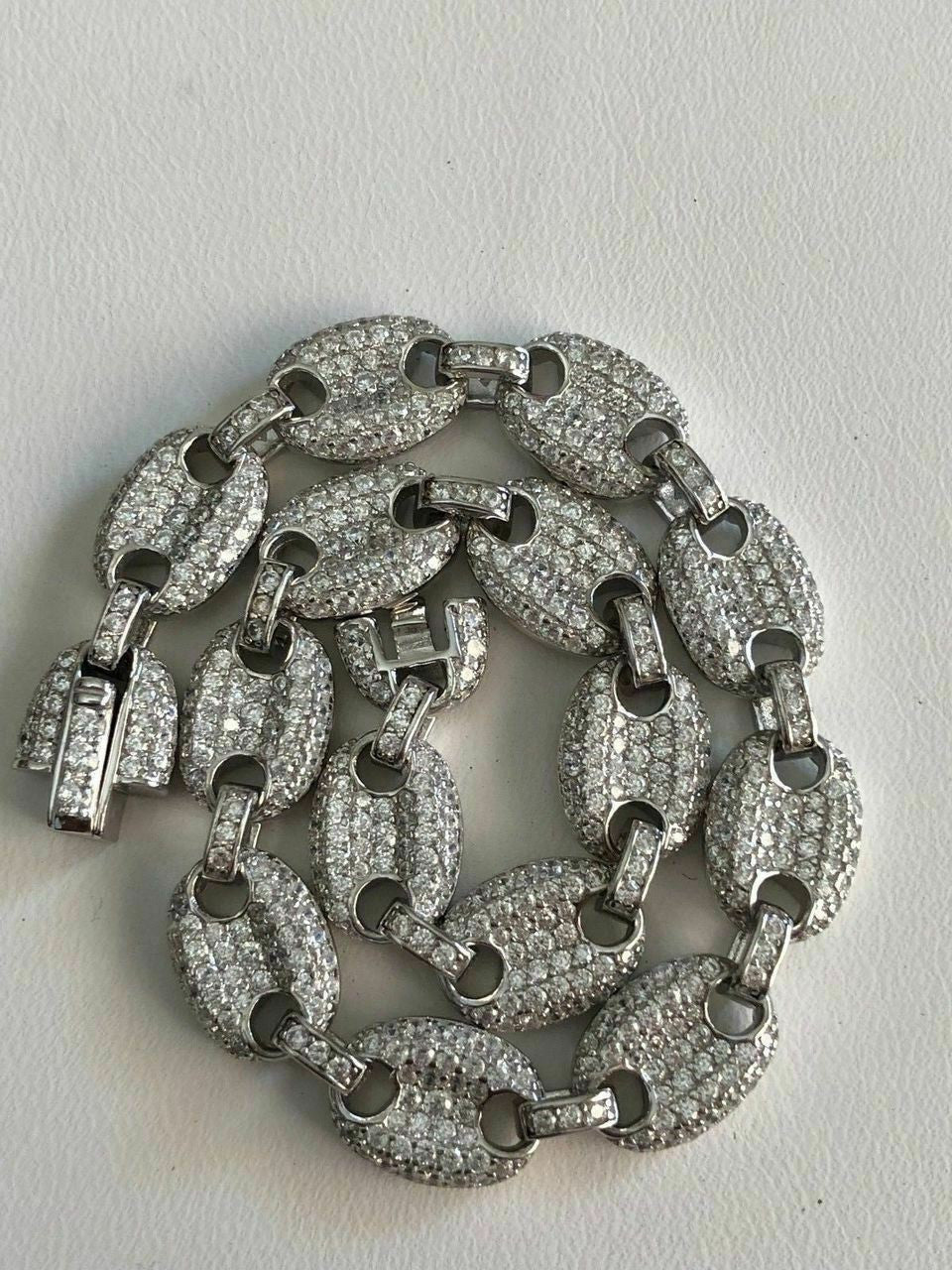 HarlemBling Mens Womens 8mm Gucci Link Bracelet Solid 925 Sterling Silver 5ct Diamond ICY