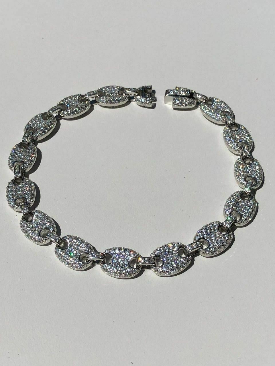 HarlemBling Mens Womens 8mm Gucci Link Bracelet Solid 925 Sterling Silver 5ct Diamond ICY