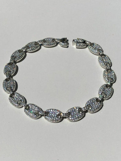 HarlemBling Mens Womens 8mm Gucci Link Bracelet Solid 925 Sterling Silver 5ct Diamond ICY