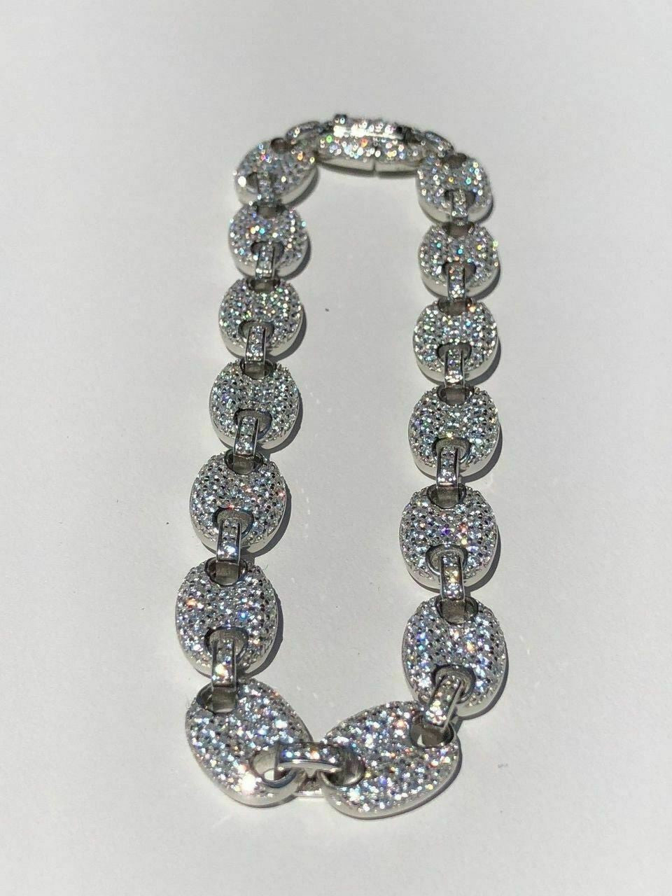 HarlemBling Mens Womens 8mm Gucci Link Bracelet Solid 925 Sterling Silver 5ct Diamond ICY