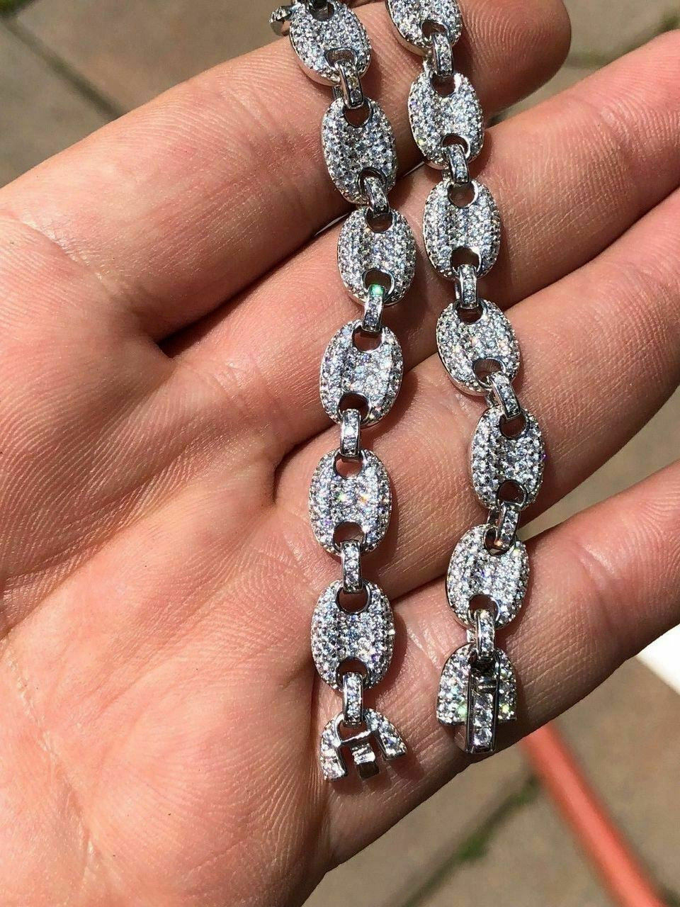 HarlemBling Mens Womens 8mm Gucci Link Bracelet Solid 925 Sterling Silver 5ct Diamond ICY