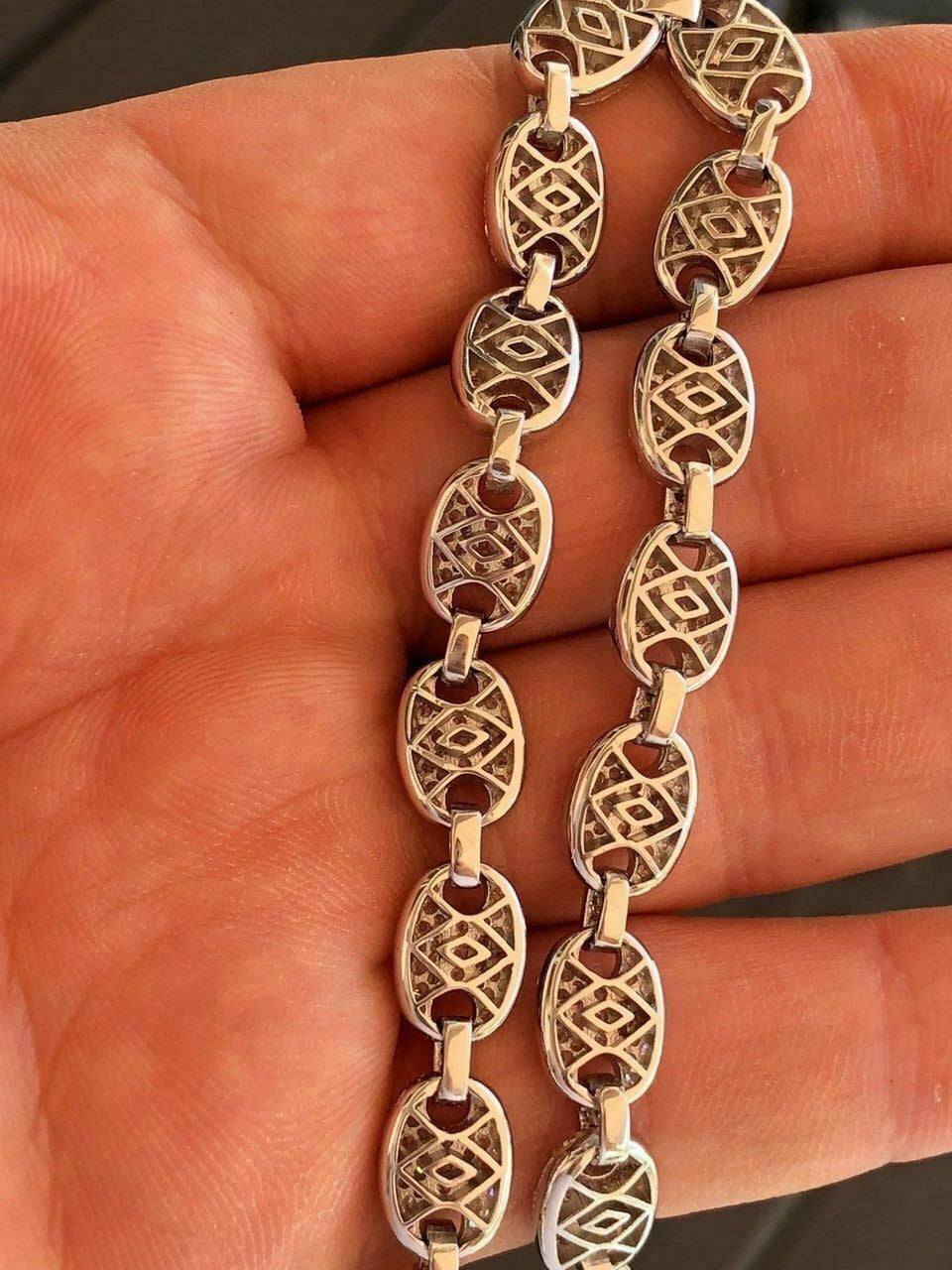 HarlemBling Mens Womens 8mm Gucci Link Bracelet Solid 925 Sterling Silver 5ct Diamond ICY