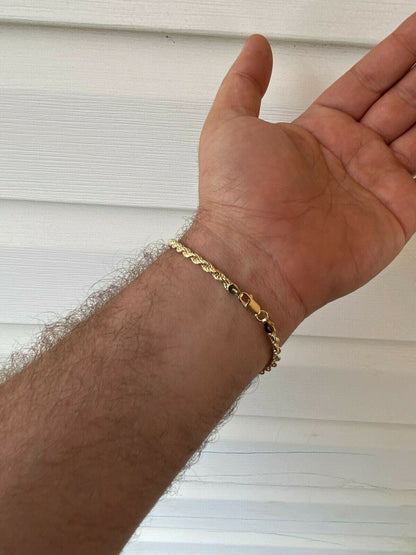 HarlemBling Mens Womens Real 14k Gold Plated Solid 925 Sterling Silver Rope Bracelet 2-6mm