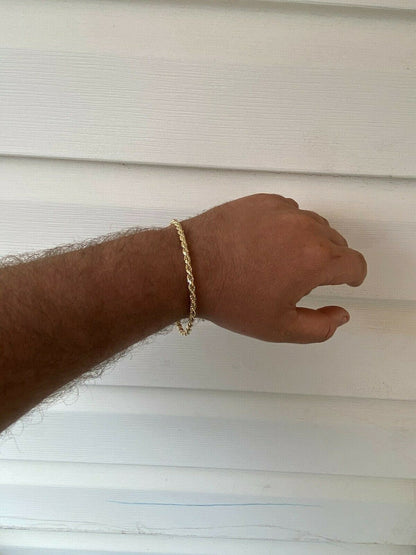 HarlemBling Mens Womens Real 14k Gold Plated Solid 925 Sterling Silver Rope Bracelet 2-6mm