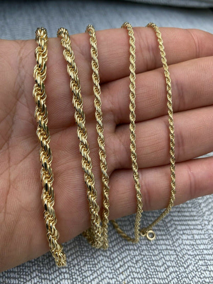 HarlemBling Mens Womens Real 14k Gold Plated Solid 925 Sterling Silver Rope Bracelet 2-6mm