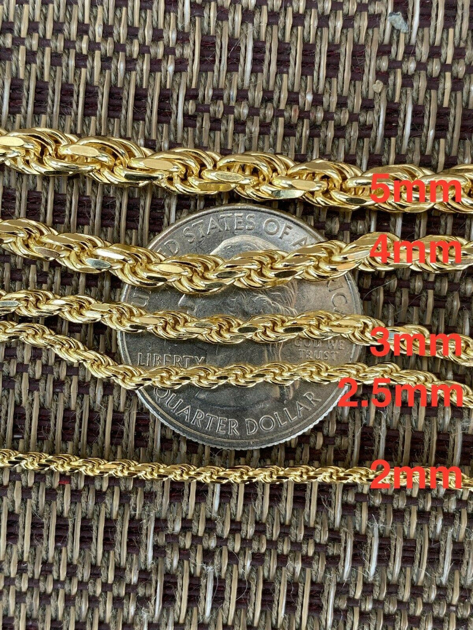 HarlemBling Mens Womens Real 14k Gold Plated Solid 925 Sterling Silver Rope Bracelet 2-6mm