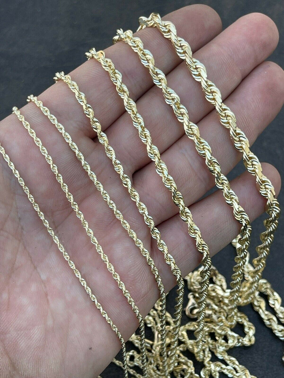 HarlemBling Mens Womens Real 14k Yellow Gold Solid Rope Chain Necklace 1.5mm-6mm
