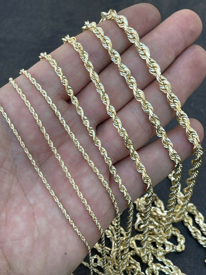 HarlemBling Mens Womens Real 14k Yellow Gold Solid Rope Chain Necklace 1.5mm-6mm
