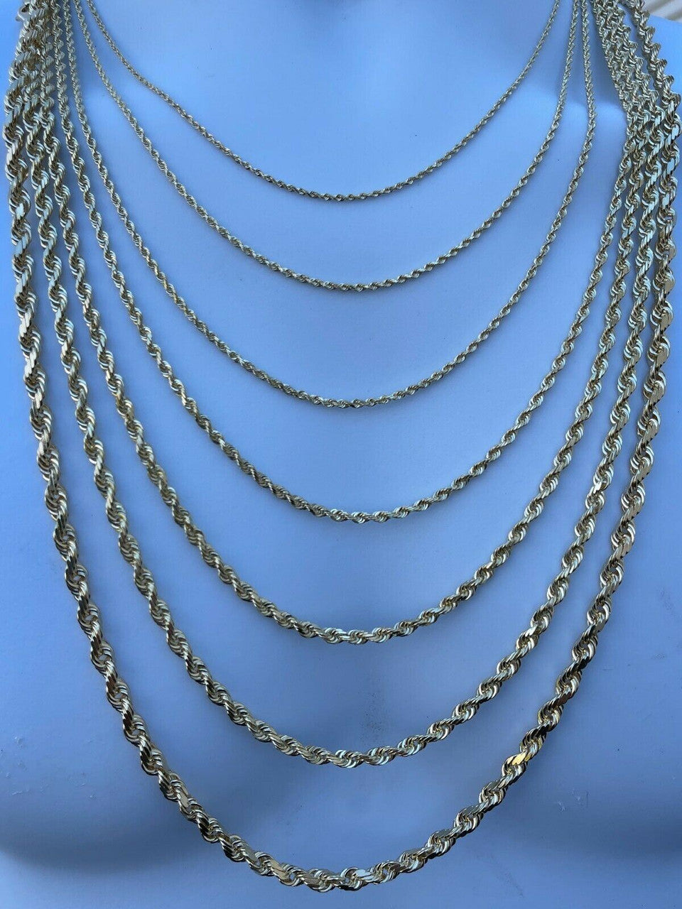 HarlemBling Mens Womens Real 14k Yellow Gold Solid Rope Chain Necklace 1.5mm-6mm