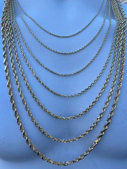 HarlemBling Mens Womens Real 14k Yellow Gold Solid Rope Chain Necklace 1.5mm-6mm
