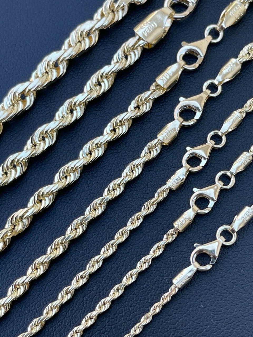 HarlemBling Mens Womens Real 14k Yellow Gold Solid Rope Chain Necklace 1.5mm-6mm