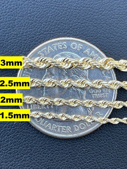 HarlemBling Mens Womens Real 14k Yellow Gold Solid Rope Chain Necklace 1.5mm-6mm