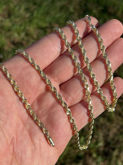 HarlemBling Mens Womens Real 14k Yellow Gold Solid Rope Chain Necklace 1.5mm-6mm