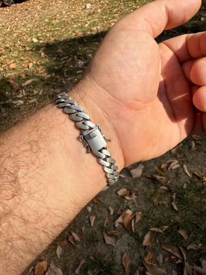 HarlemBling Miami Cuban Bracelet With Custom Star Of David Motif - 925 Sterling Silver Oxidized Gunmetal - 7"-9" - 9mm