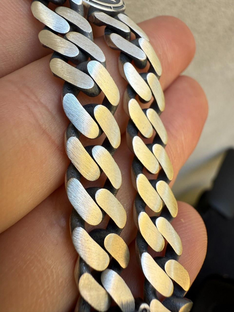 HarlemBling Miami Cuban Bracelet With Custom Star Of David Motif - 925 Sterling Silver Oxidized Gunmetal - 7"-9" - 9mm