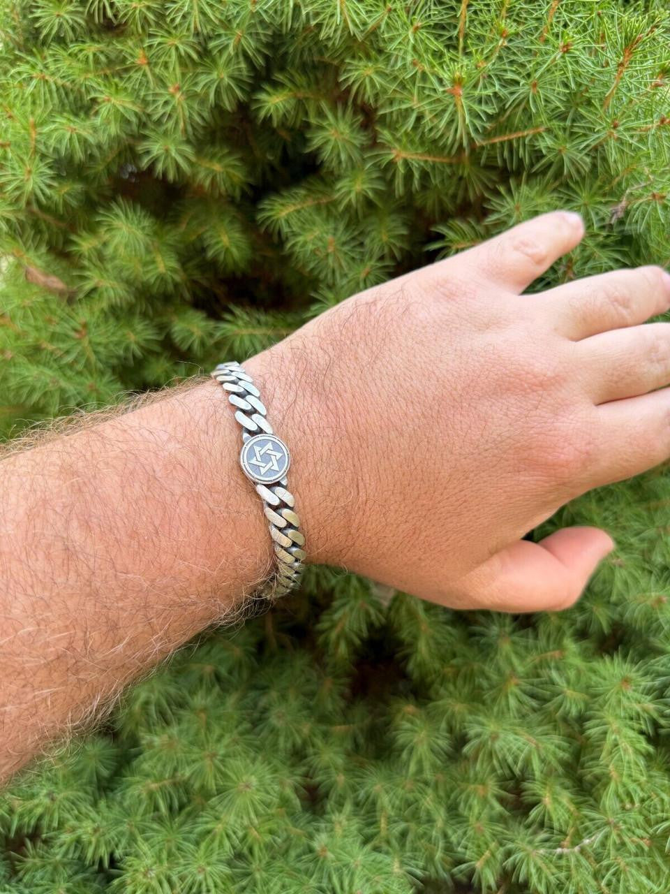 HarlemBling Miami Cuban Bracelet With Custom Star Of David Motif - 925 Sterling Silver Oxidized Gunmetal - 7"-9" - 9mm