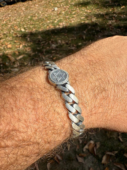 HarlemBling Miami Cuban Bracelet With Custom Star Of David Motif - 925 Sterling Silver Oxidized Gunmetal - 7"-9" - 9mm