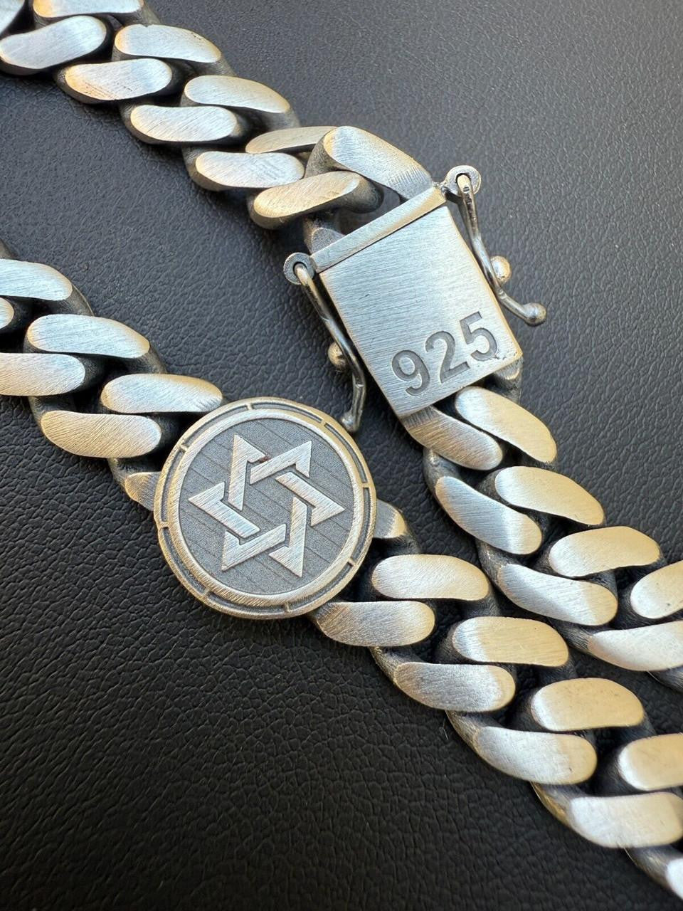 HarlemBling Miami Cuban Bracelet With Custom Star Of David Motif - 925 Sterling Silver Oxidized Gunmetal - 7"-9" - 9mm