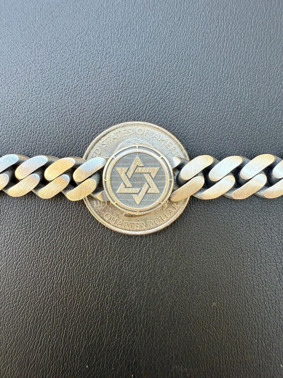 HarlemBling Miami Cuban Bracelet With Custom Star Of David Motif - 925 Sterling Silver Oxidized Gunmetal - 7"-9" - 9mm