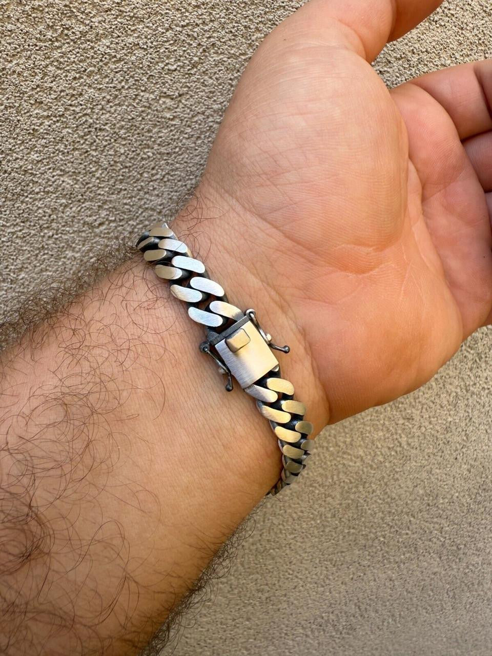 HarlemBling Miami Cuban Bracelet With Custom Star Of David Motif - 925 Sterling Silver Oxidized Gunmetal - 7"-9" - 9mm
