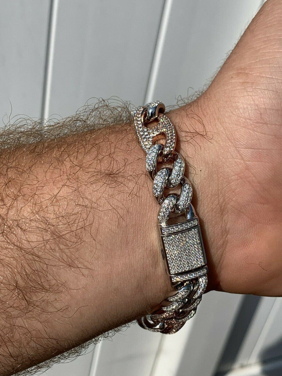 HarlemBling Miami Cuban Gucci Bracelet Two Tone Rose Gold Solid 925 Silver Rapper Hip Hop