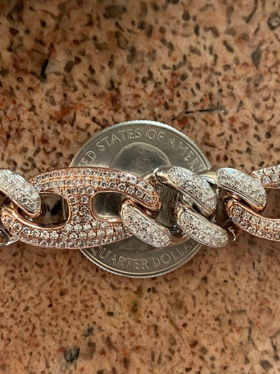 Miami Cuban Gucci Bracelet Two Tone Rose Gold Solid 925 Silver