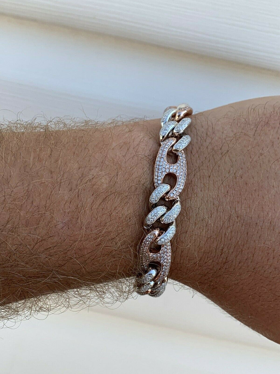 HarlemBling Miami Cuban Gucci Bracelet Two Tone Rose Gold Solid 925 Silver Rapper Hip Hop