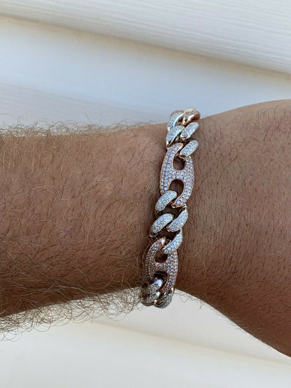 HarlemBling Miami Cuban Gucci Bracelet Two Tone Rose Gold Solid 925 Silver Rapper Hip Hop