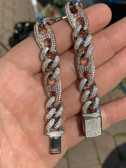 HarlemBling Miami Cuban Gucci Bracelet Two Tone Rose Gold Solid 925 Silver Rapper Hip Hop