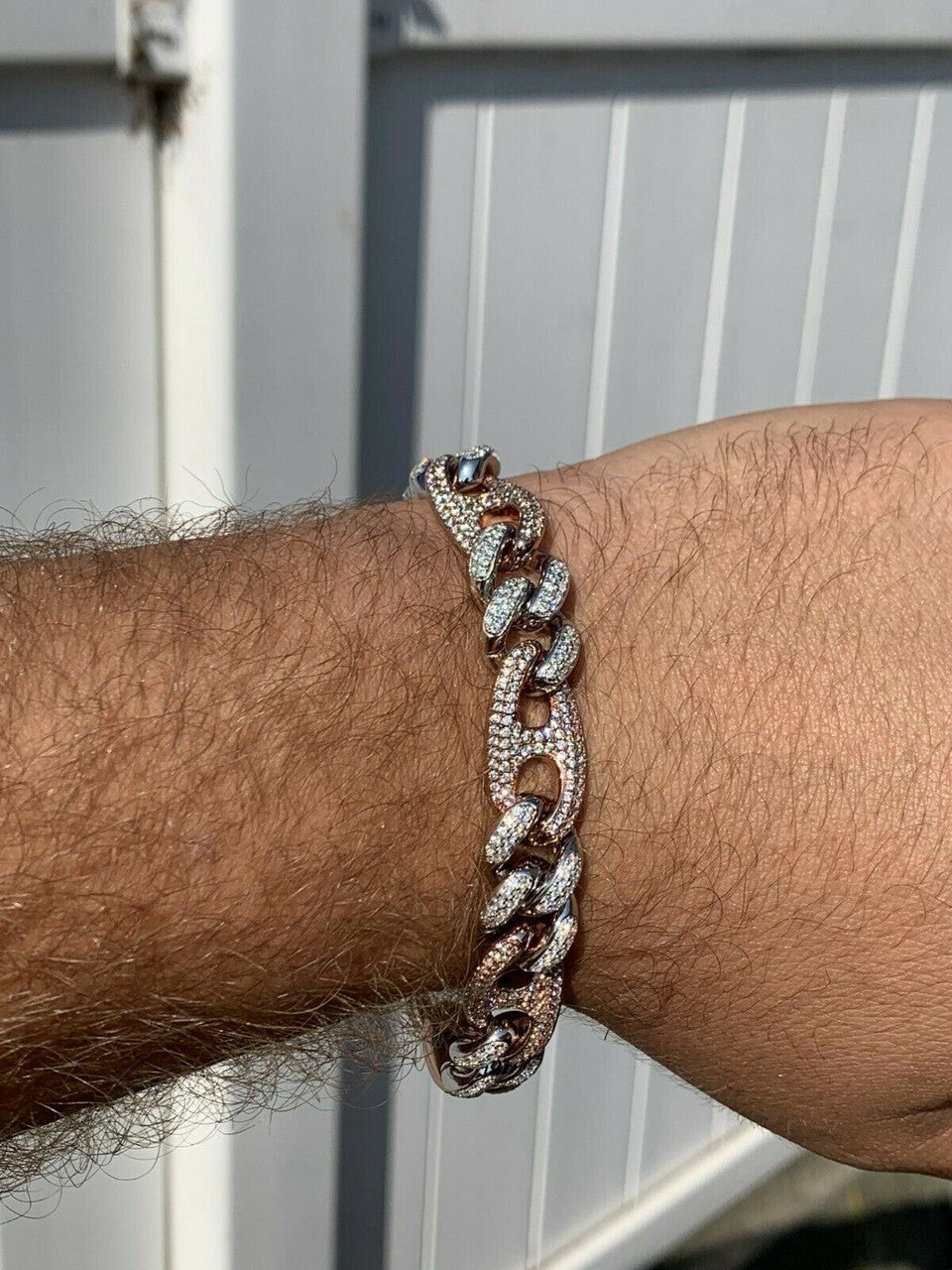 HarlemBling Miami Cuban Gucci Bracelet Two Tone Rose Gold Solid 925 Silver Rapper Hip Hop