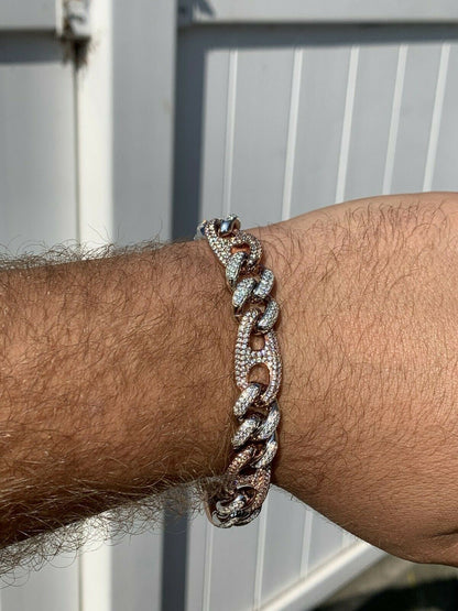 HarlemBling Miami Cuban Gucci Bracelet Two Tone Rose Gold Solid 925 Silver Rapper Hip Hop