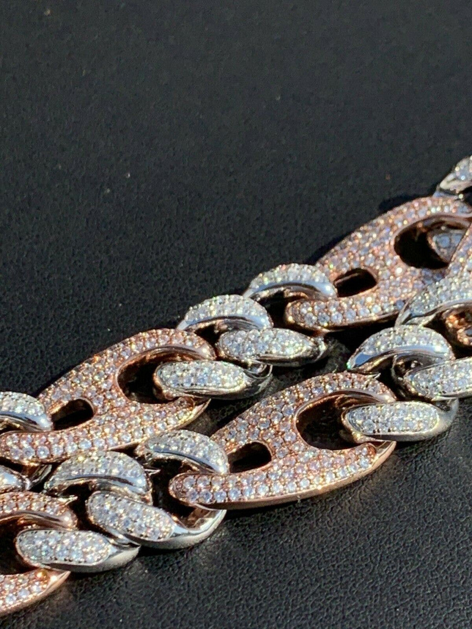 HarlemBling Miami Cuban Gucci Bracelet Two Tone Rose Gold Solid 925 Silver Rapper Hip Hop