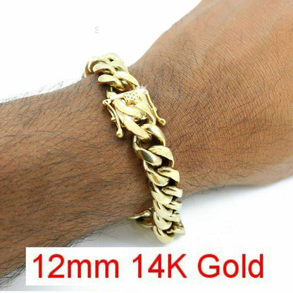 HarlemBling Miami Cuban Link Bracelet 14k 18k Yellow Rose White Gold Plated Stainless Steel