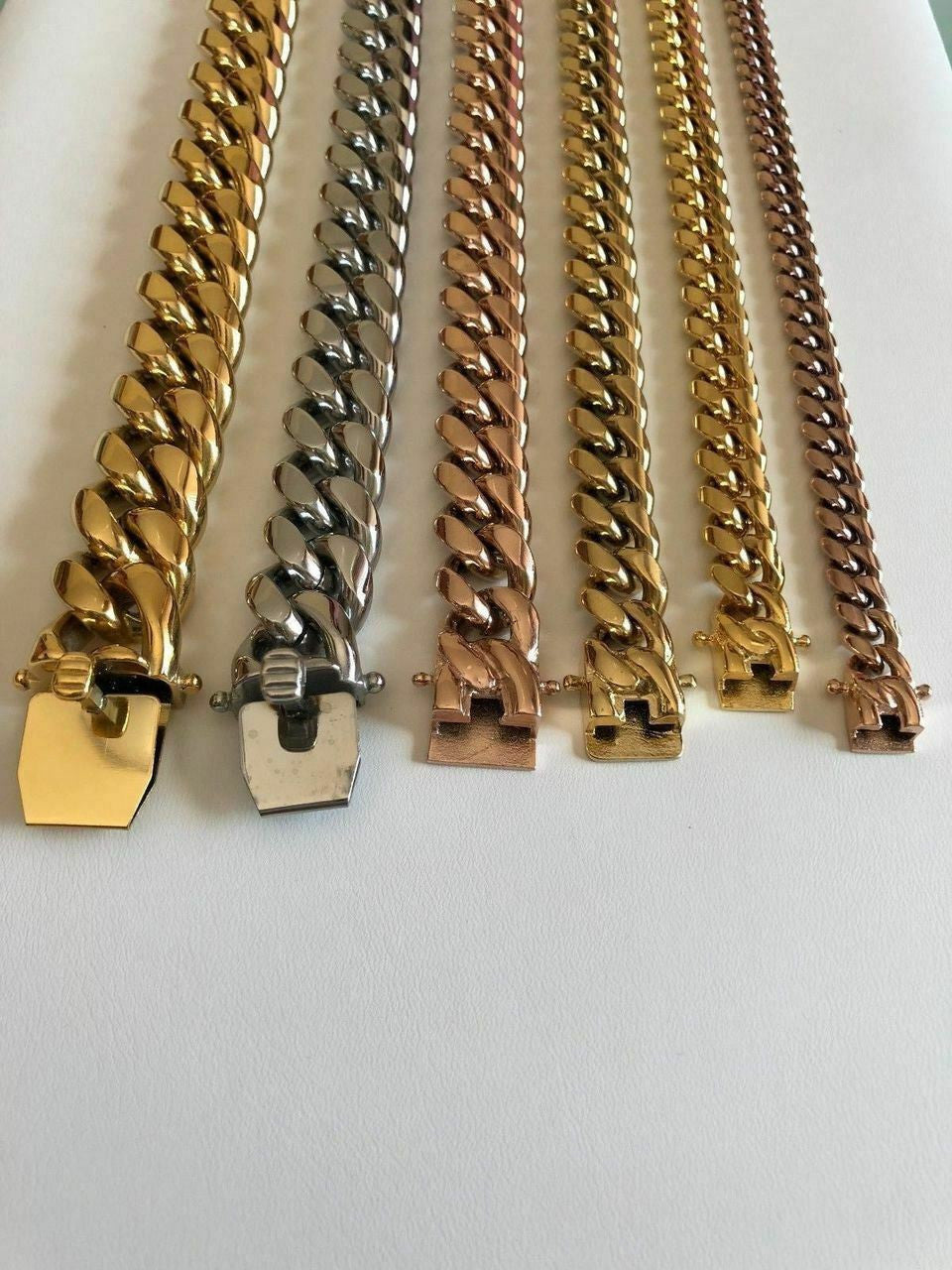 HarlemBling Miami Cuban Link Bracelet 14k 18k Yellow Rose White Gold Plated Stainless Steel