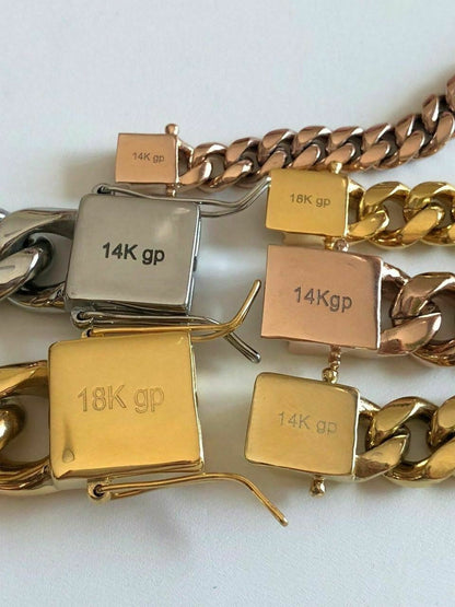 HarlemBling Miami Cuban Link Bracelet 14k 18k Yellow Rose White Gold Plated Stainless Steel