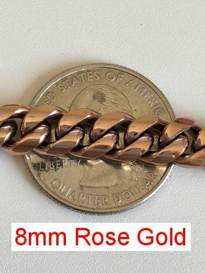 HarlemBling Miami Cuban Link Bracelet 14k 18k Yellow Rose White Gold Plated Stainless Steel