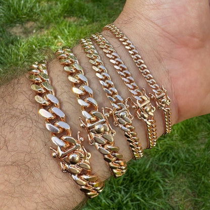 HarlemBling Miami Cuban Link Bracelet - 14k Rose Gold Vermeil 925 Sterling Silver - 7"-9.5" - 4mm-10.5mm