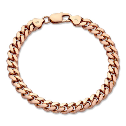 HarlemBling Miami Cuban Link Bracelet Lobster Clasp - 14k Rose Gold Vermeil 925 Sterling Silver - 7"-9" - 4mm-10mm