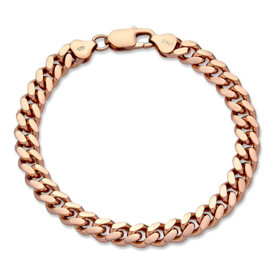 HarlemBling Miami Cuban Link Bracelet Lobster Clasp - 14k Rose Gold Vermeil 925 Sterling Silver - 7"-9" - 4mm-10mm