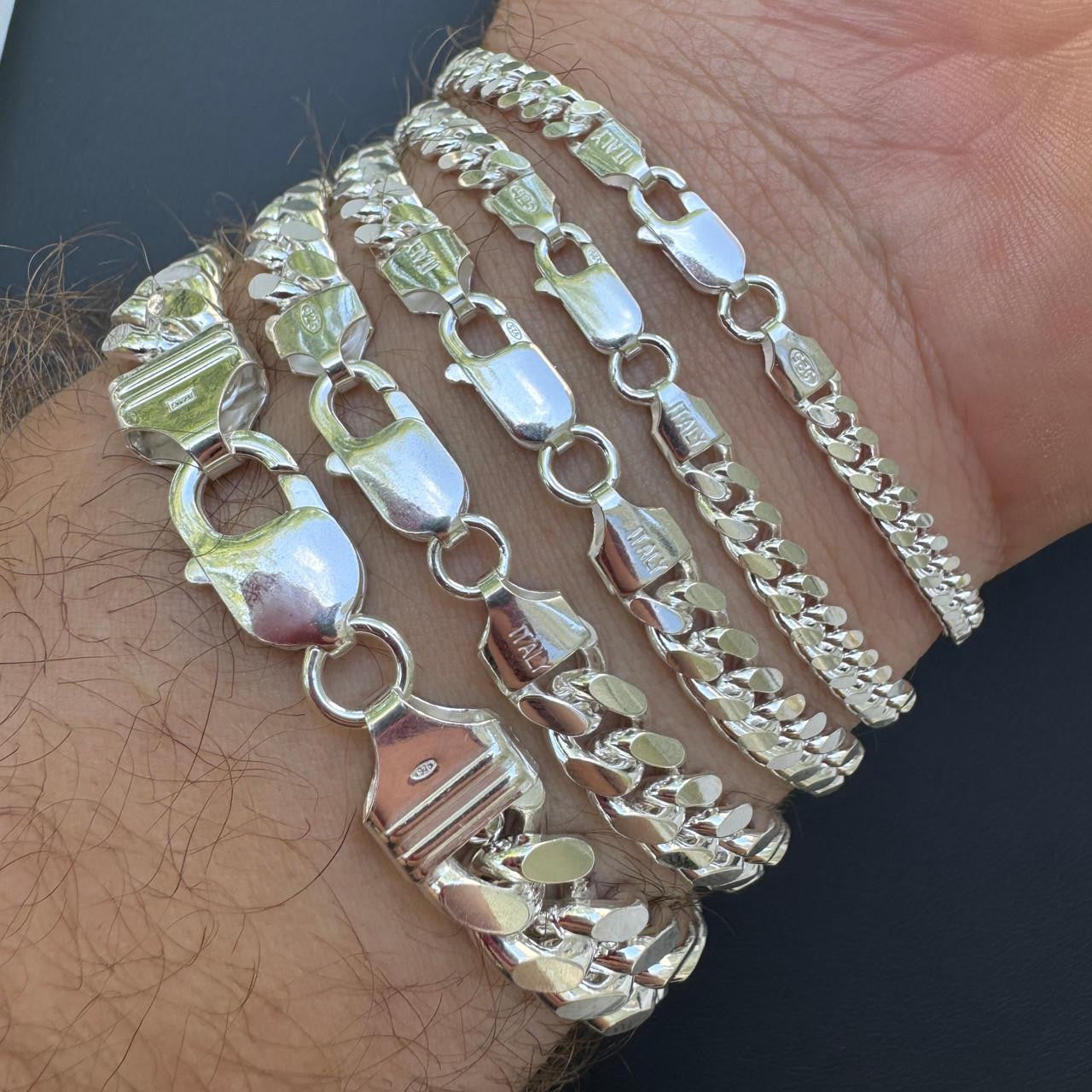 HarlemBling Miami Cuban Link Bracelet Lobster Clasp - 925 Sterling Silver - 6.5"-9" - 4mm-12mm