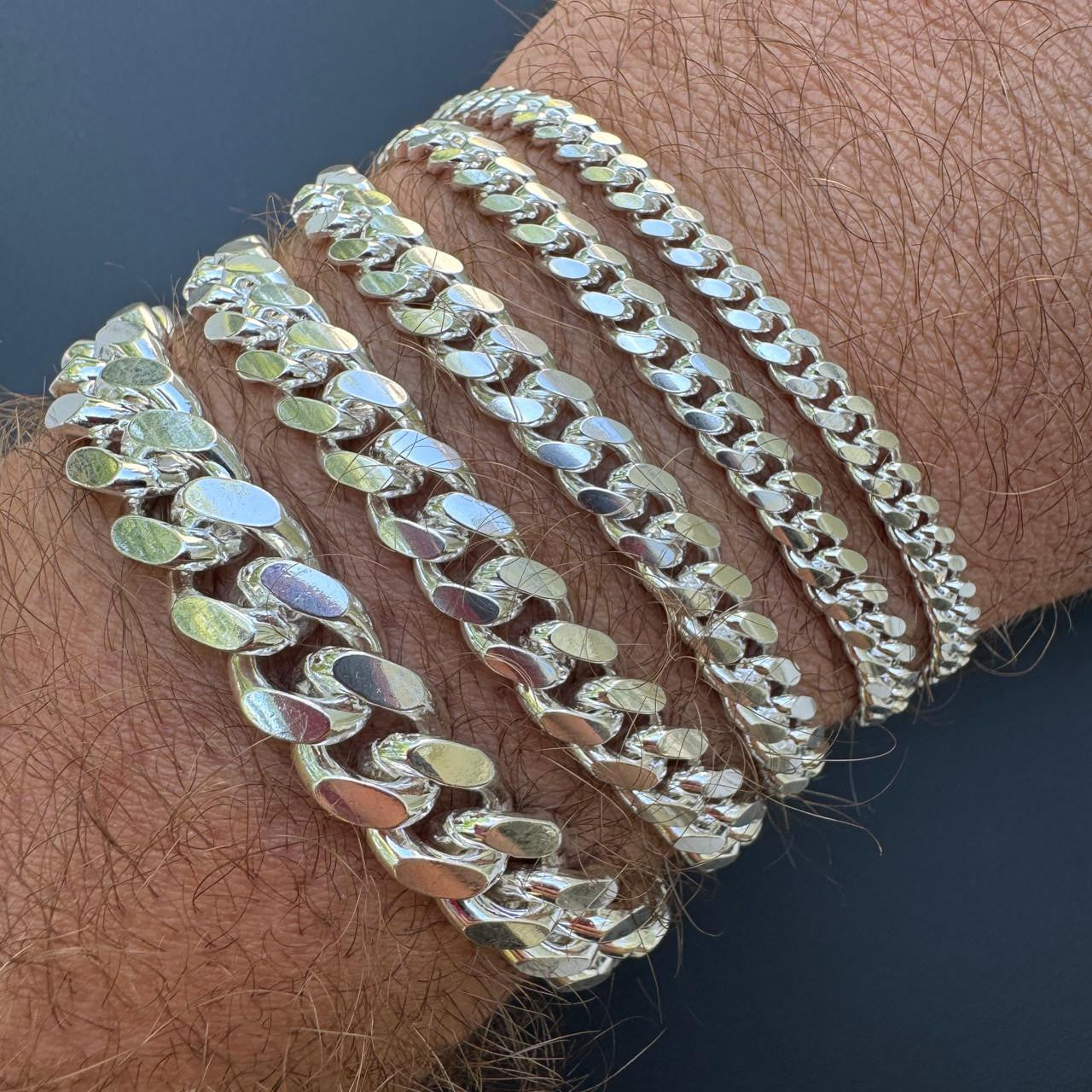 HarlemBling Miami Cuban Link Bracelet Lobster Clasp - 925 Sterling Silver - 6.5"-9" - 4mm-12mm