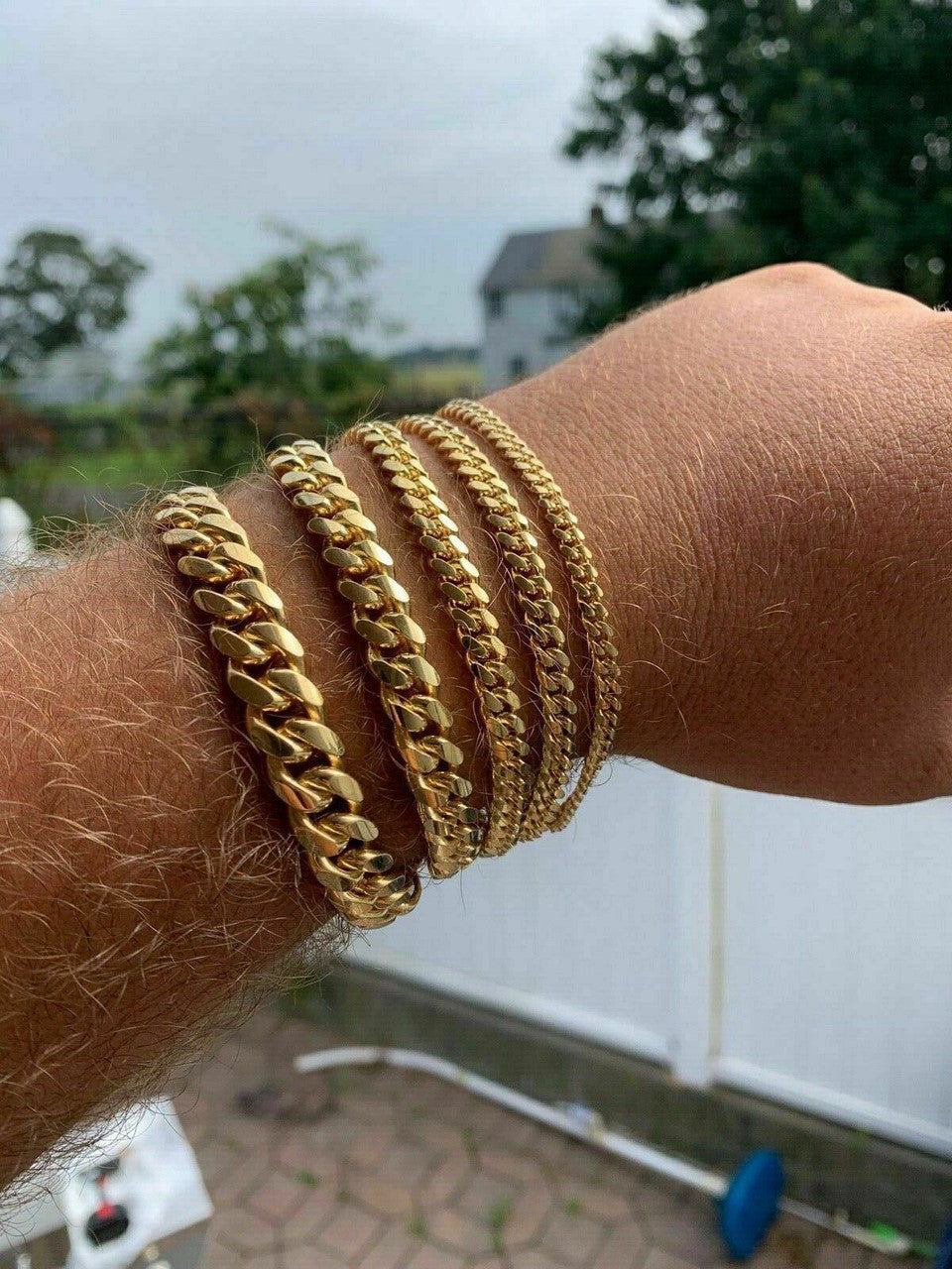 HarlemBling Miami Cuban Link Bracelet Solid 925 Sterling Silver 14k Gold Box Clasp 4-10mm