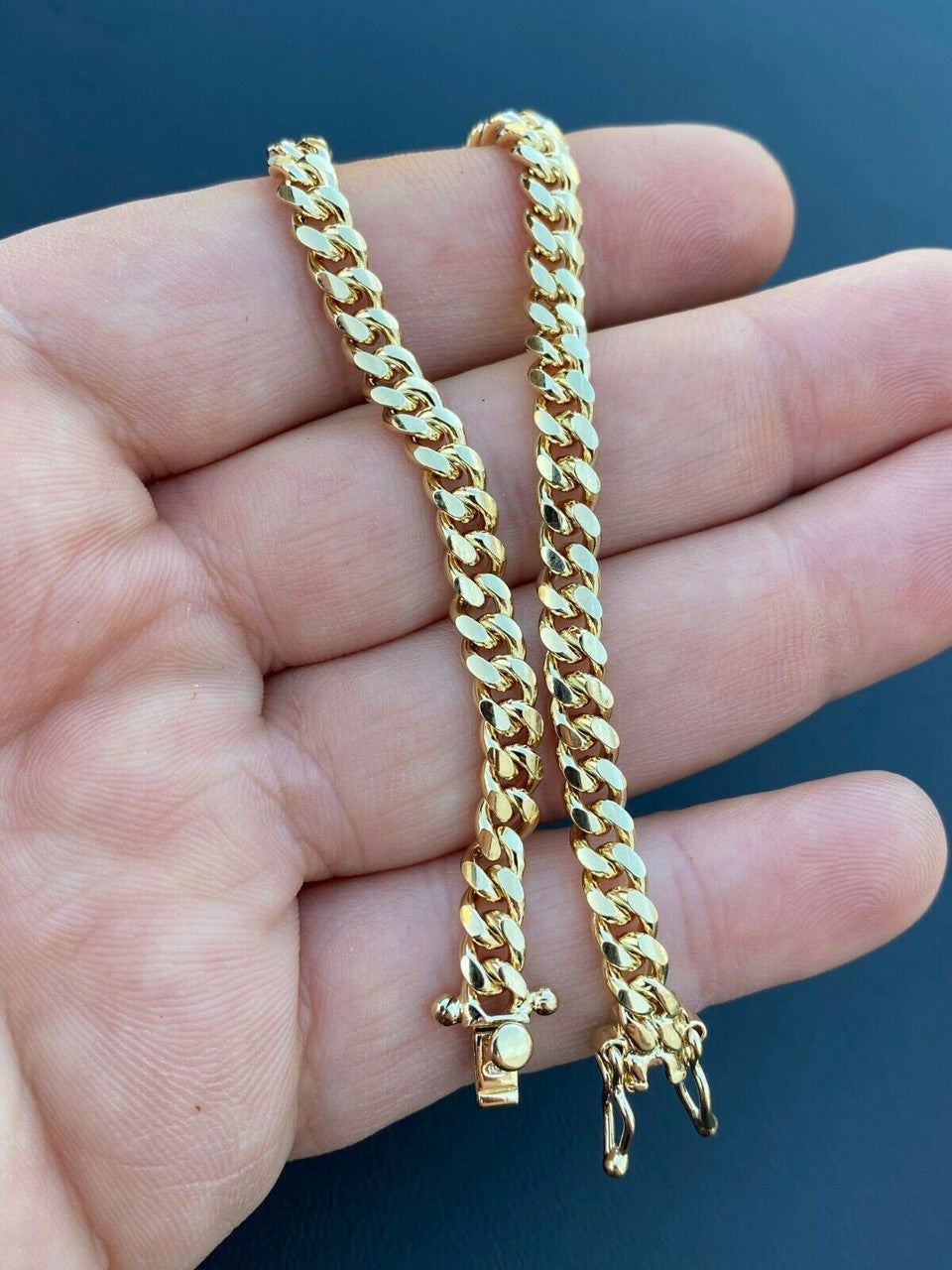 HarlemBling Miami Cuban Link Bracelet Solid 925 Sterling Silver 14k Gold Box Clasp 4-10mm