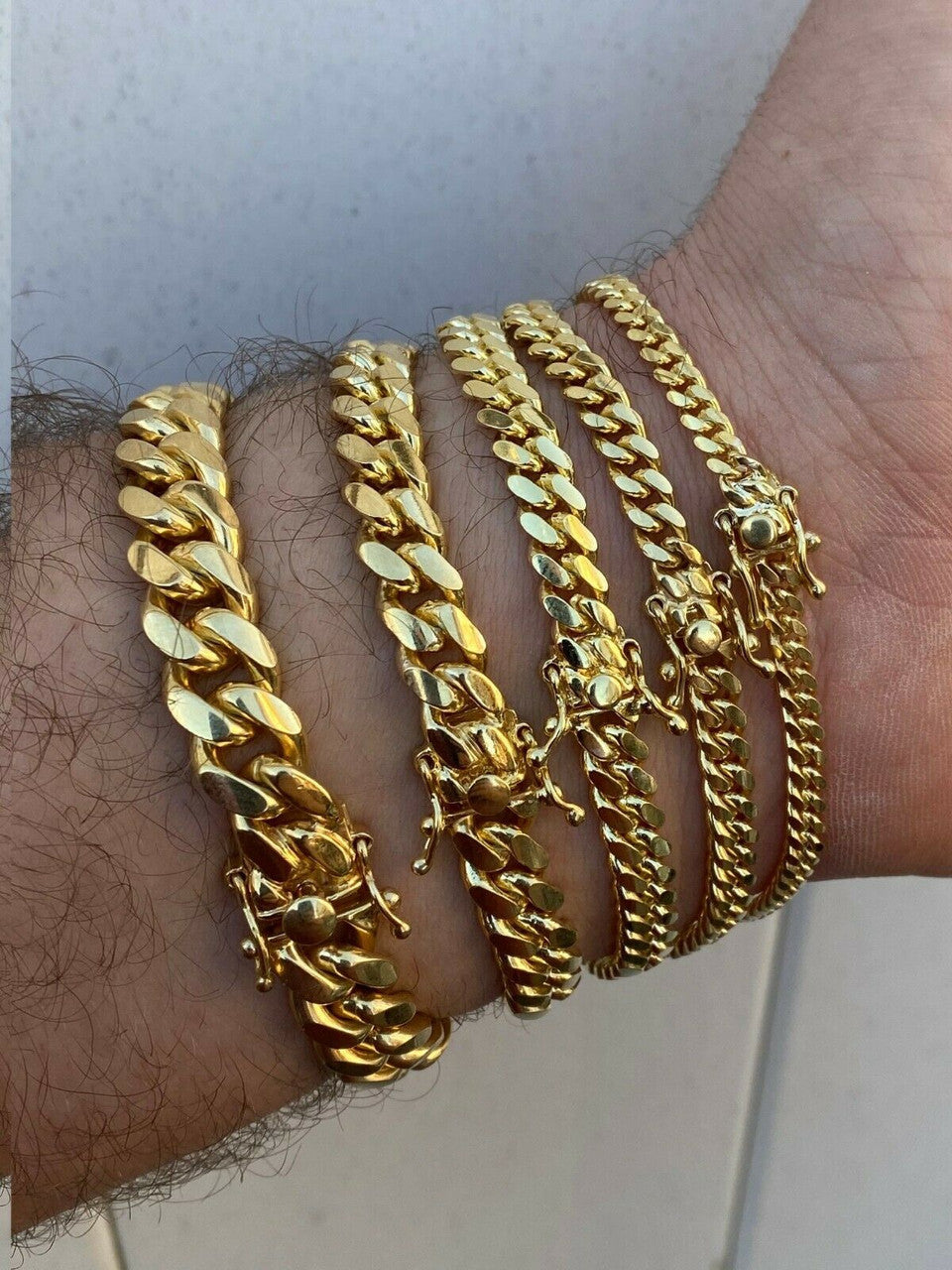 HarlemBling Miami Cuban Link Bracelet Solid 925 Sterling Silver 14k Gold Box Clasp 4-10mm